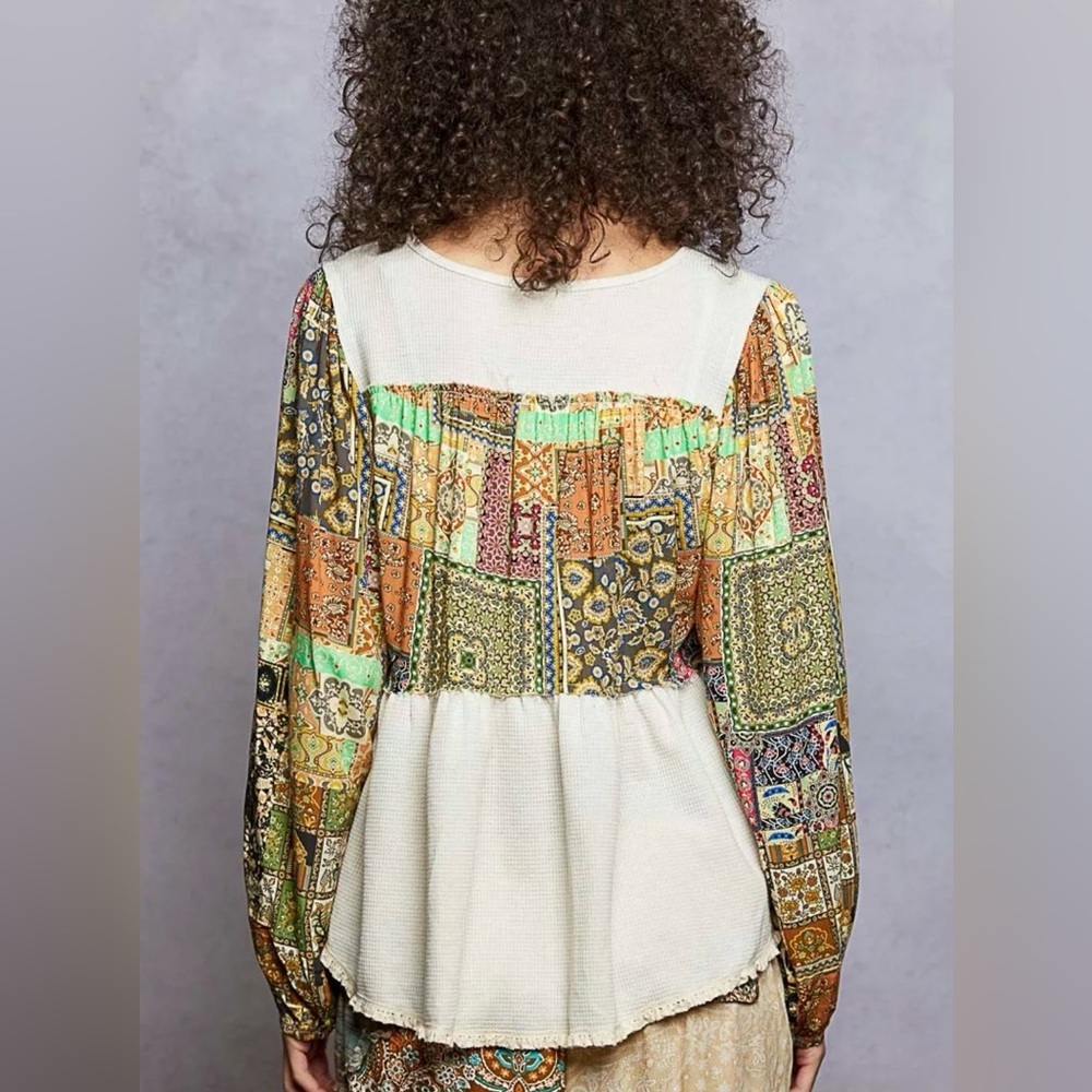 🌸POL L Bohemian Patchwork Long Sleeve Top P004 - Picture 5 of 11